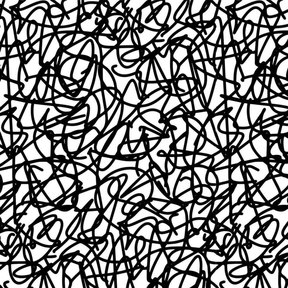 Abstract Black Scribble Seamless Pattern on White Background - Chaotic Doodle Art vector