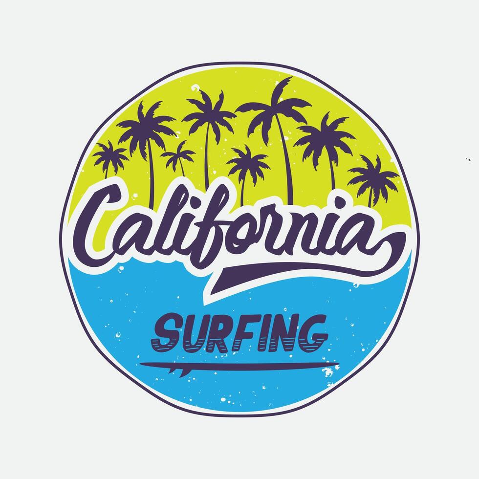 California surfing beach Illustration typography for t shirt, poster, logo, sticker, or apparel merchandise vector