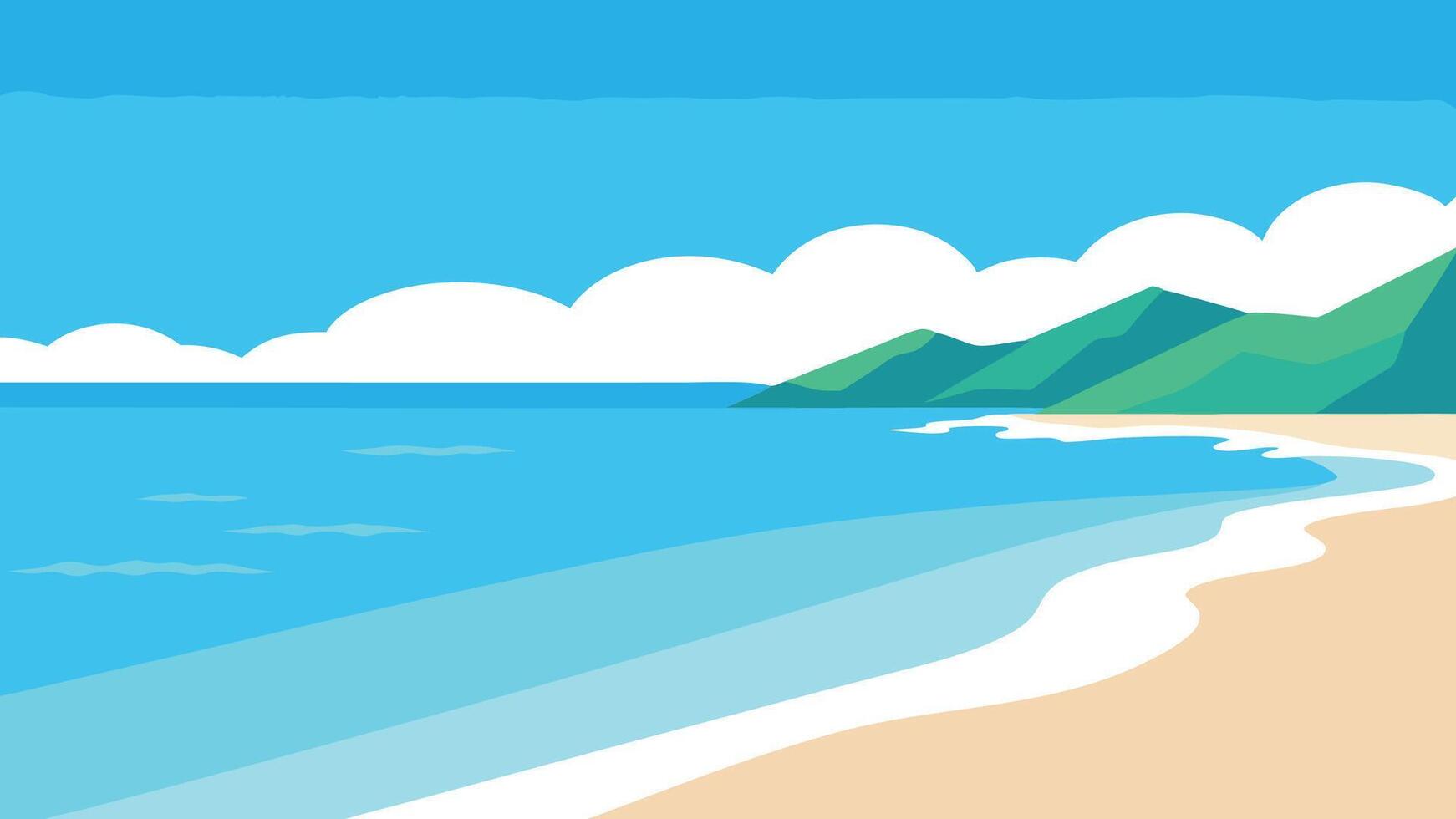 Stunning metal print featuring a serene beach scene with crystal clear ocean waters flat illustration vector