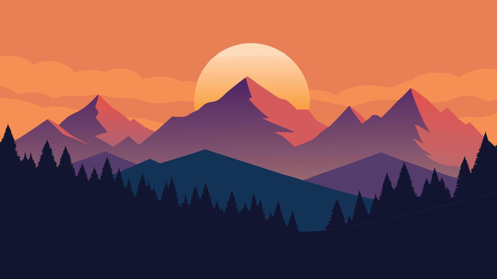 Sunrise in the Carpathian mountains flat illustration vector