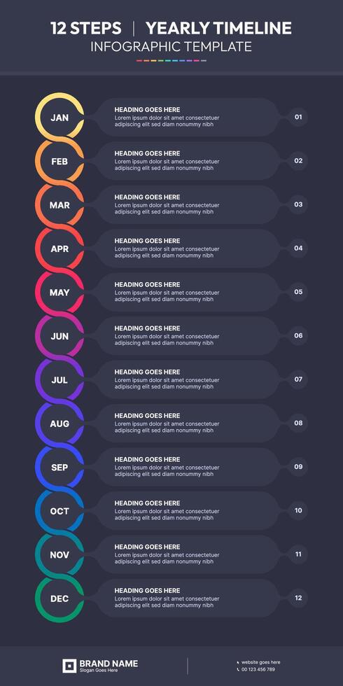 Yearly Timeline Planner Organizer, Process Workflow Infographic Template with 12 Data Points vector