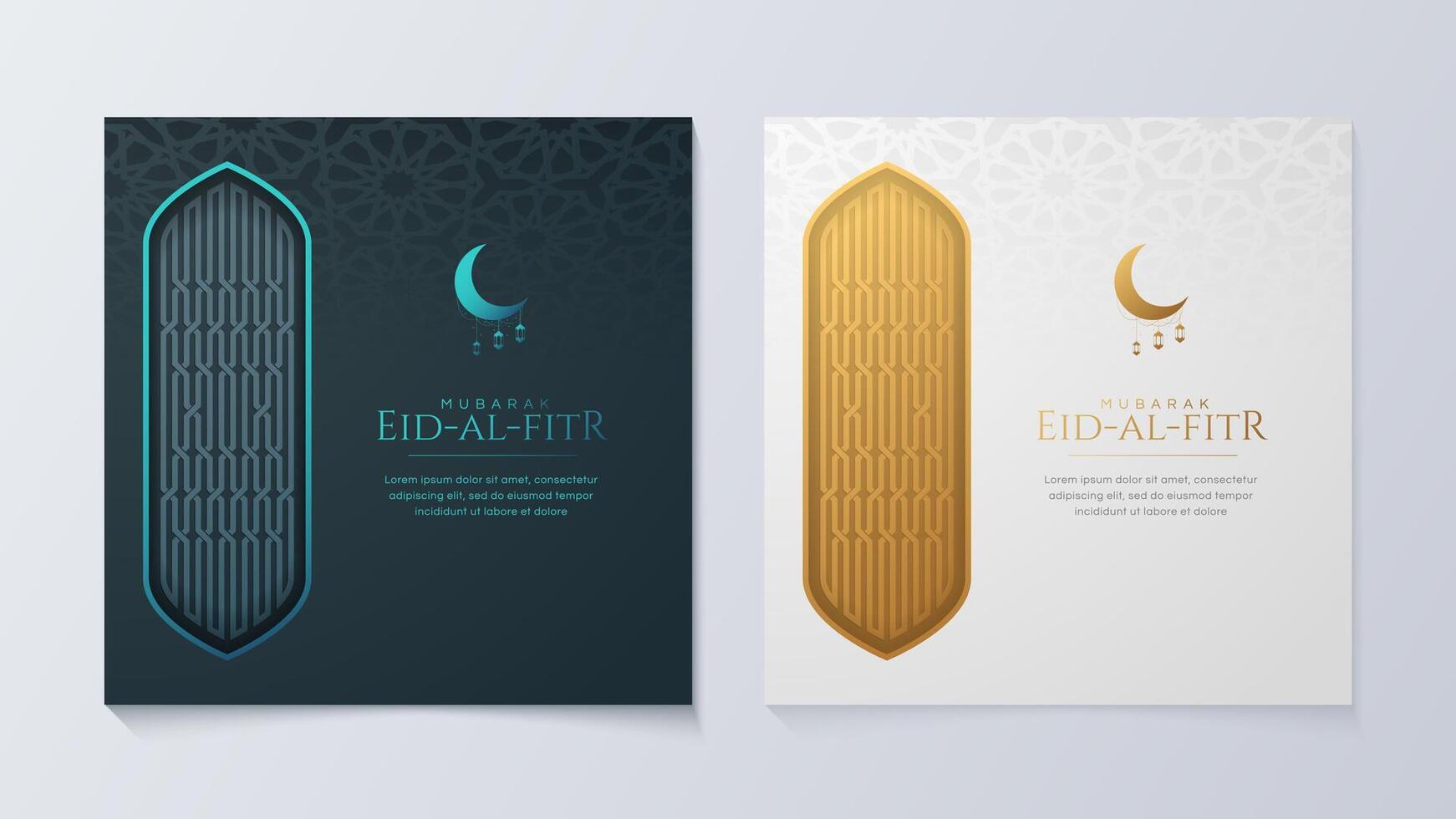 Eid Al-Fitr Mubarak, Ramadan Kareem, Islamic Style Greeting Background Collection Set with Arabic Ornaments vector