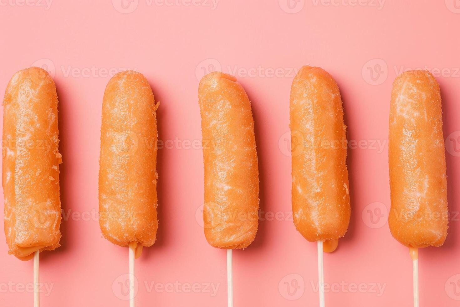 Colorful array of popsicles on pink background photo