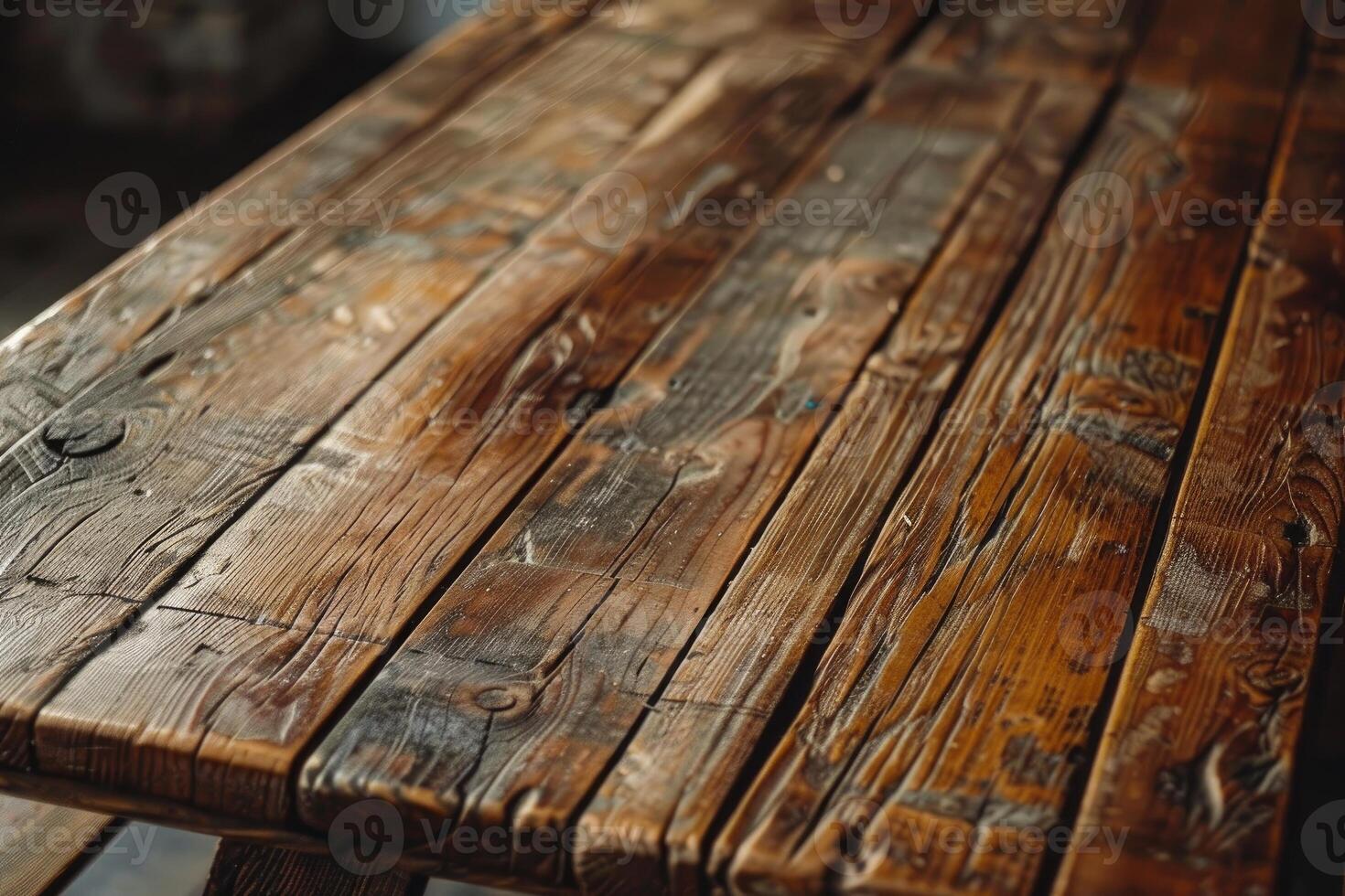 Old distressed reclaimed wood table top showing grain and knots photo