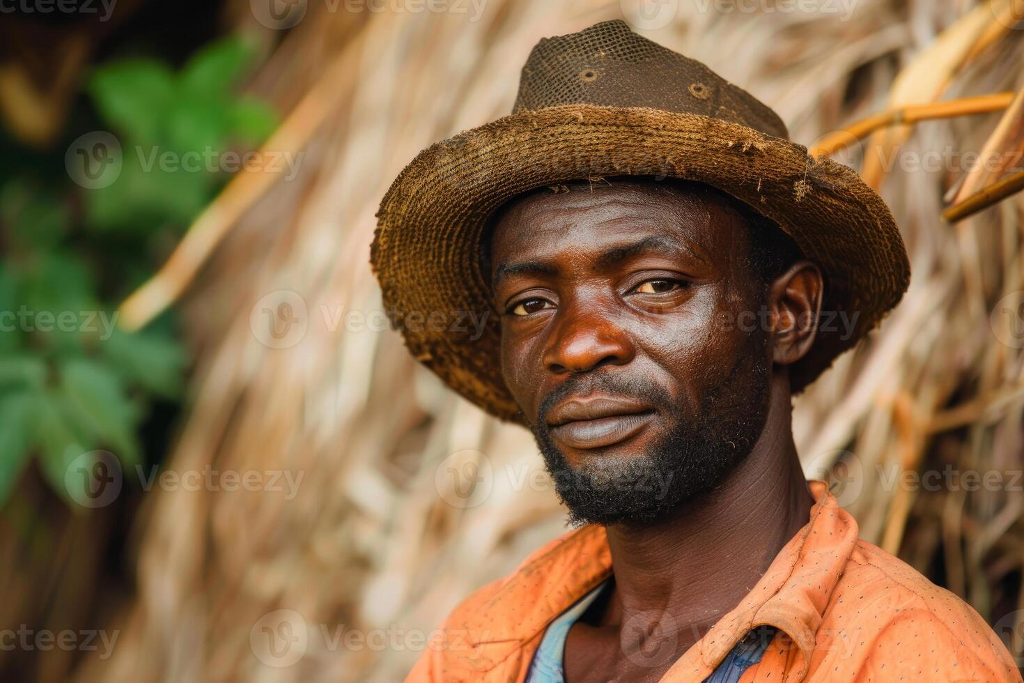 Portrait of a farmer in a straw hat photo