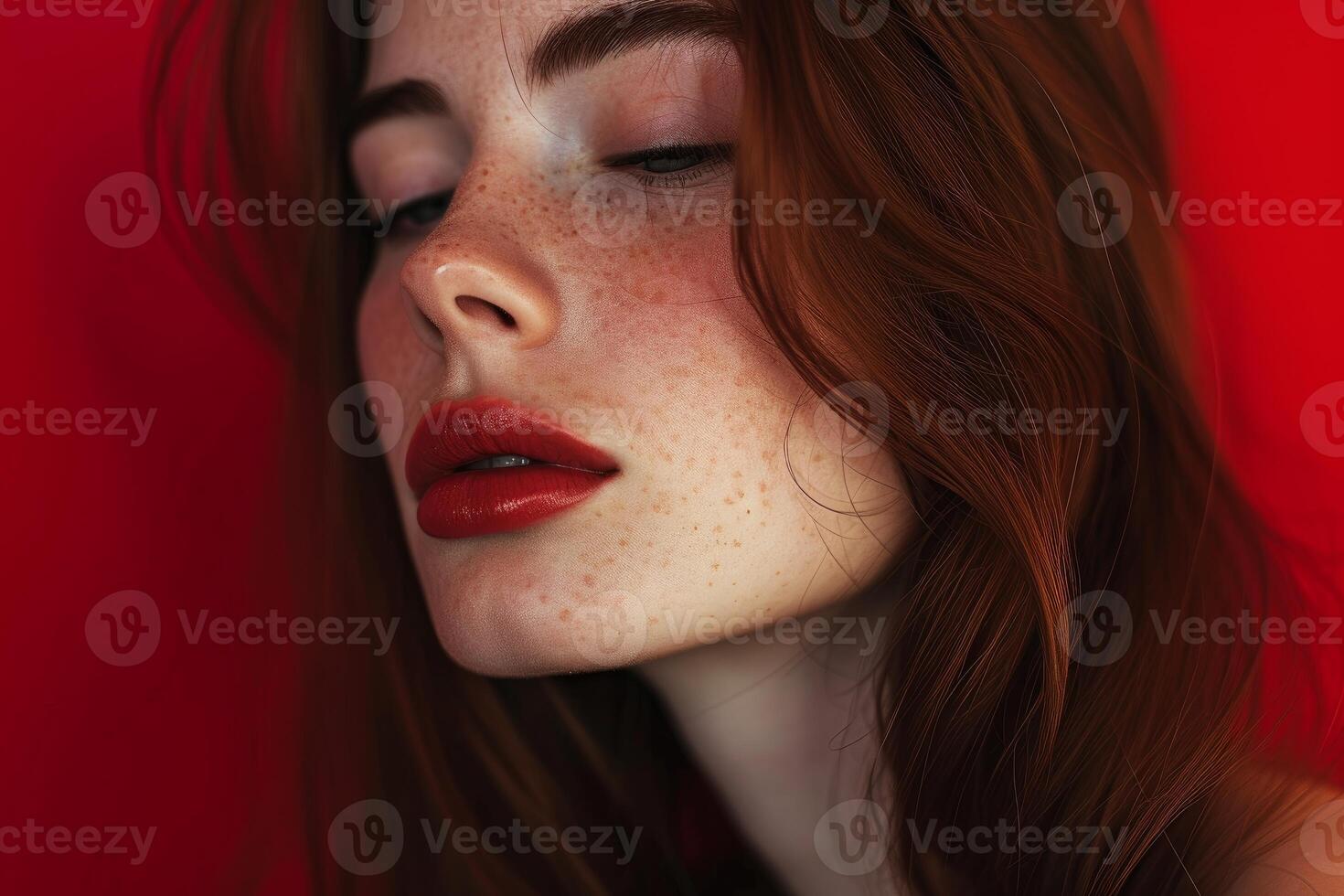 Fiery beauty - close-up portrait of a redhead woman photo