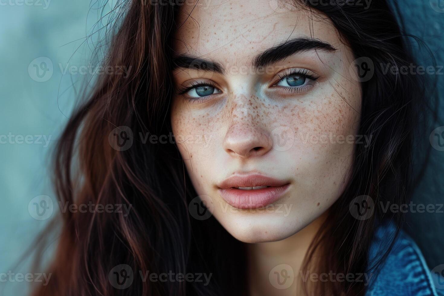 Serene beauty with freckles - close-up portrait photo