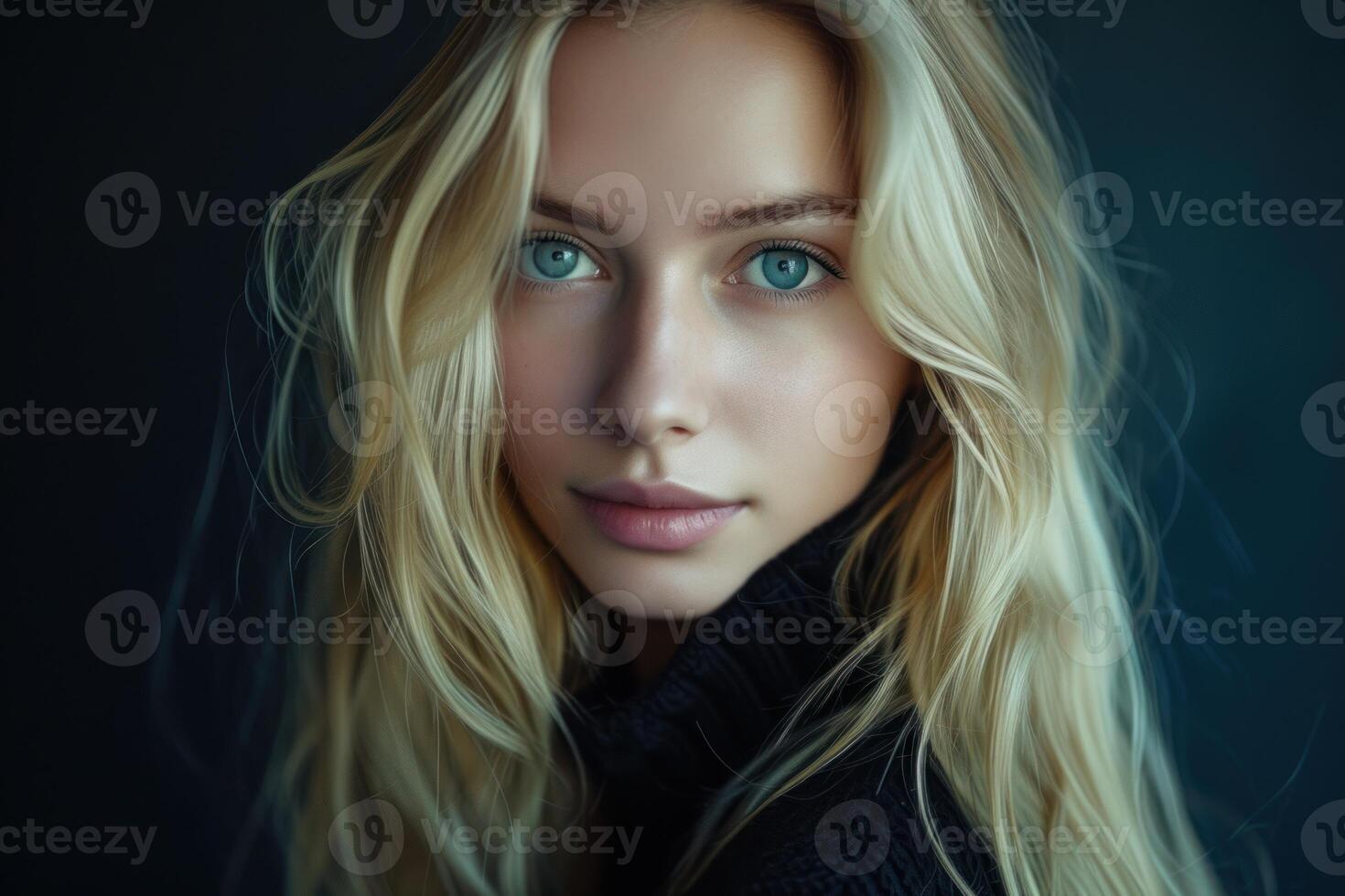 Serene beauty - portrait of a woman with striking blue eyes photo