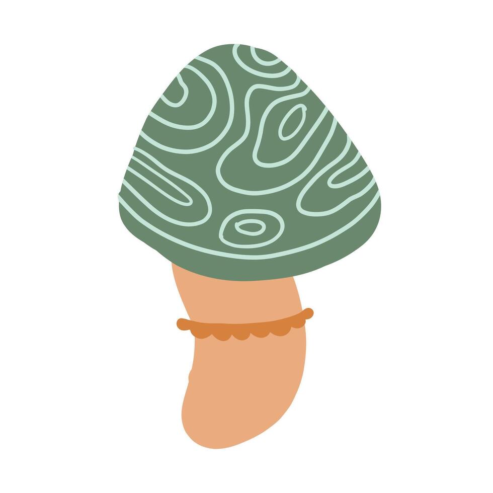 Whimsical green mushroom with a swirled pattern on its cap and a brown stem. Perfect for nature-themed illustrations, botanical designs, and playful forest graphics vector