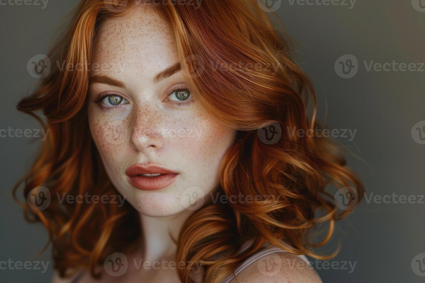 Radiant redhead beauty with freckles photo