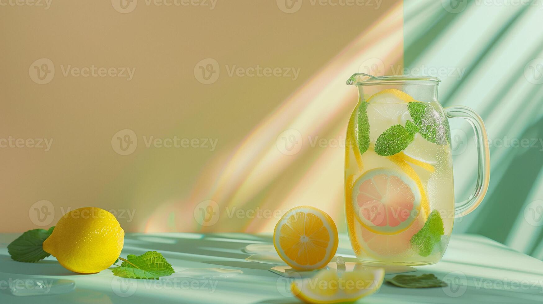 Refreshing Citrus Lemonade in a Glass Pitcher With Fresh Mint and Lemons photo