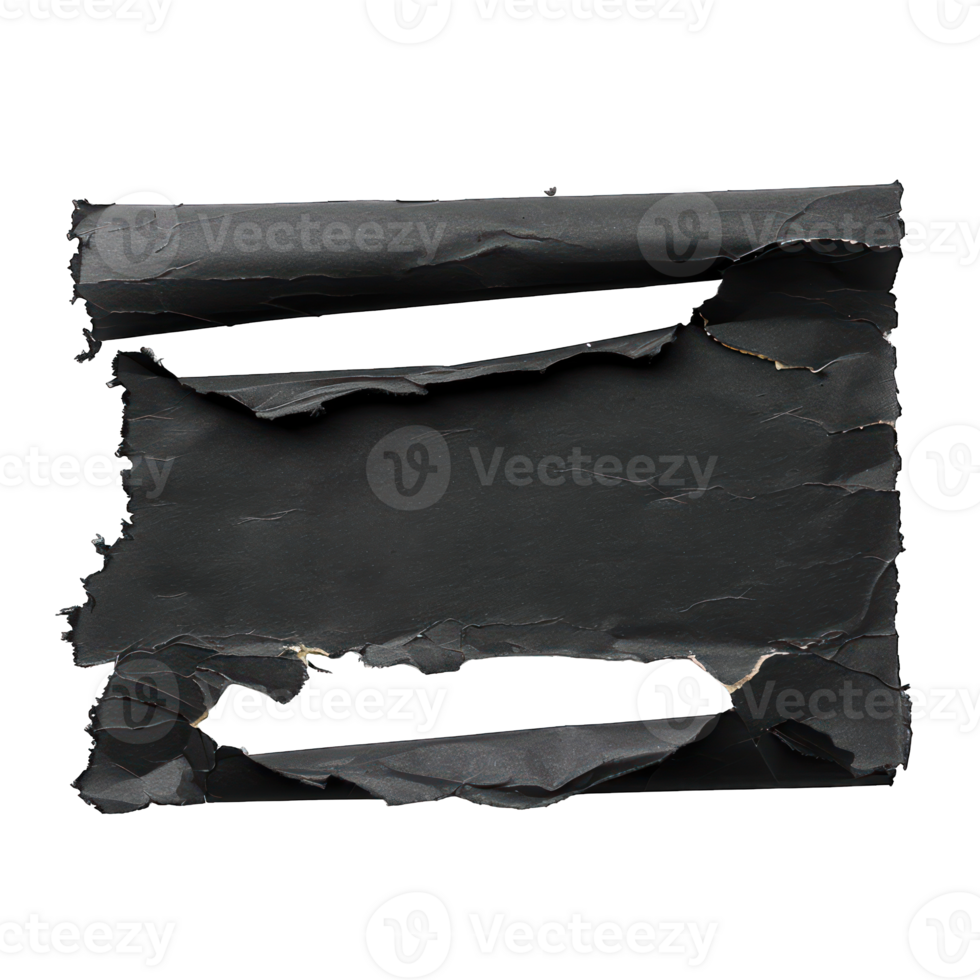 Ripped black paper torn apart, textured, Pieces of black torn paper texture background, copy space on transparent background png