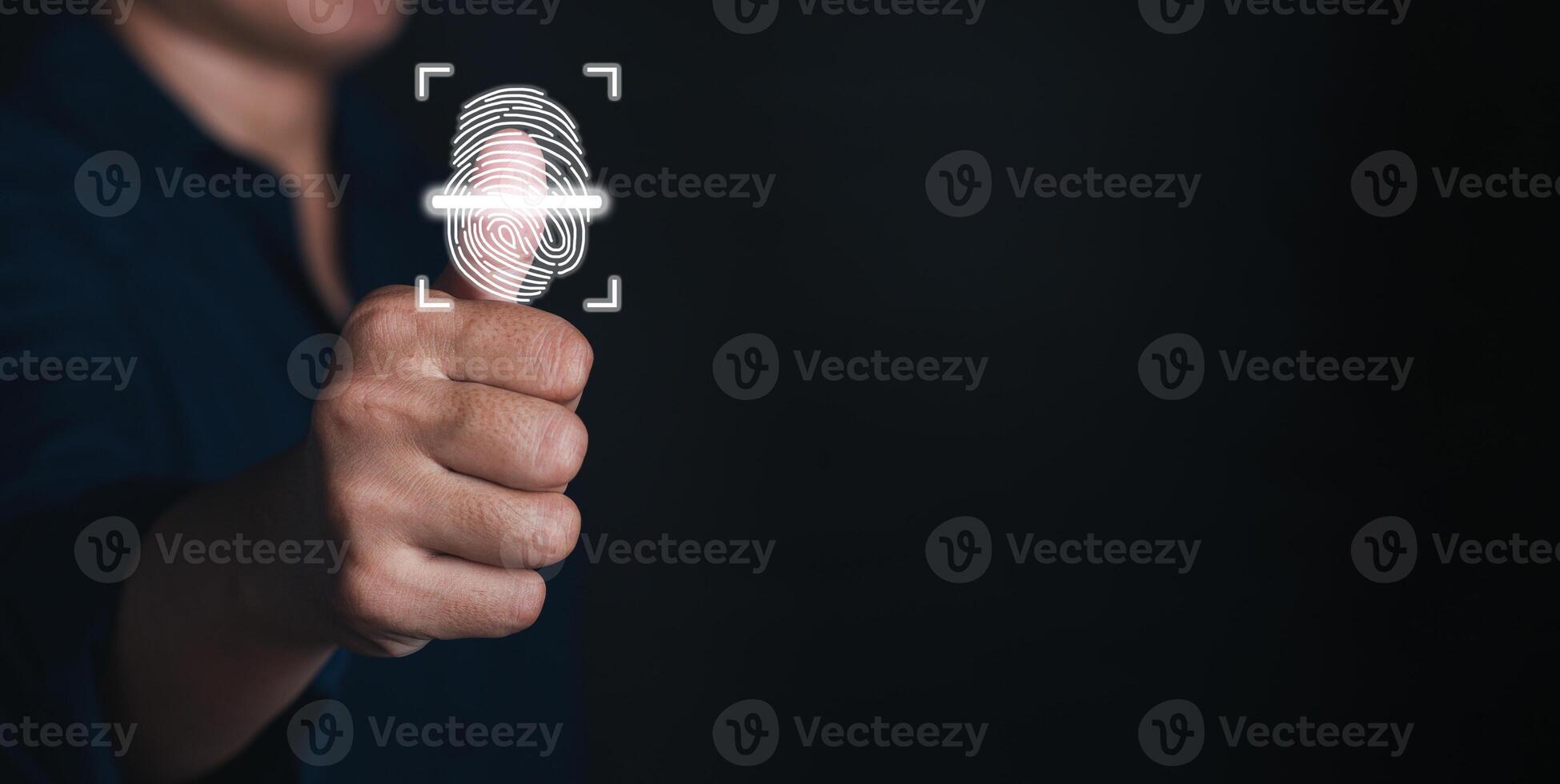 Fingerprint scan provides security access with biometrics identification. Space for text. Business technology safety internet concept photo