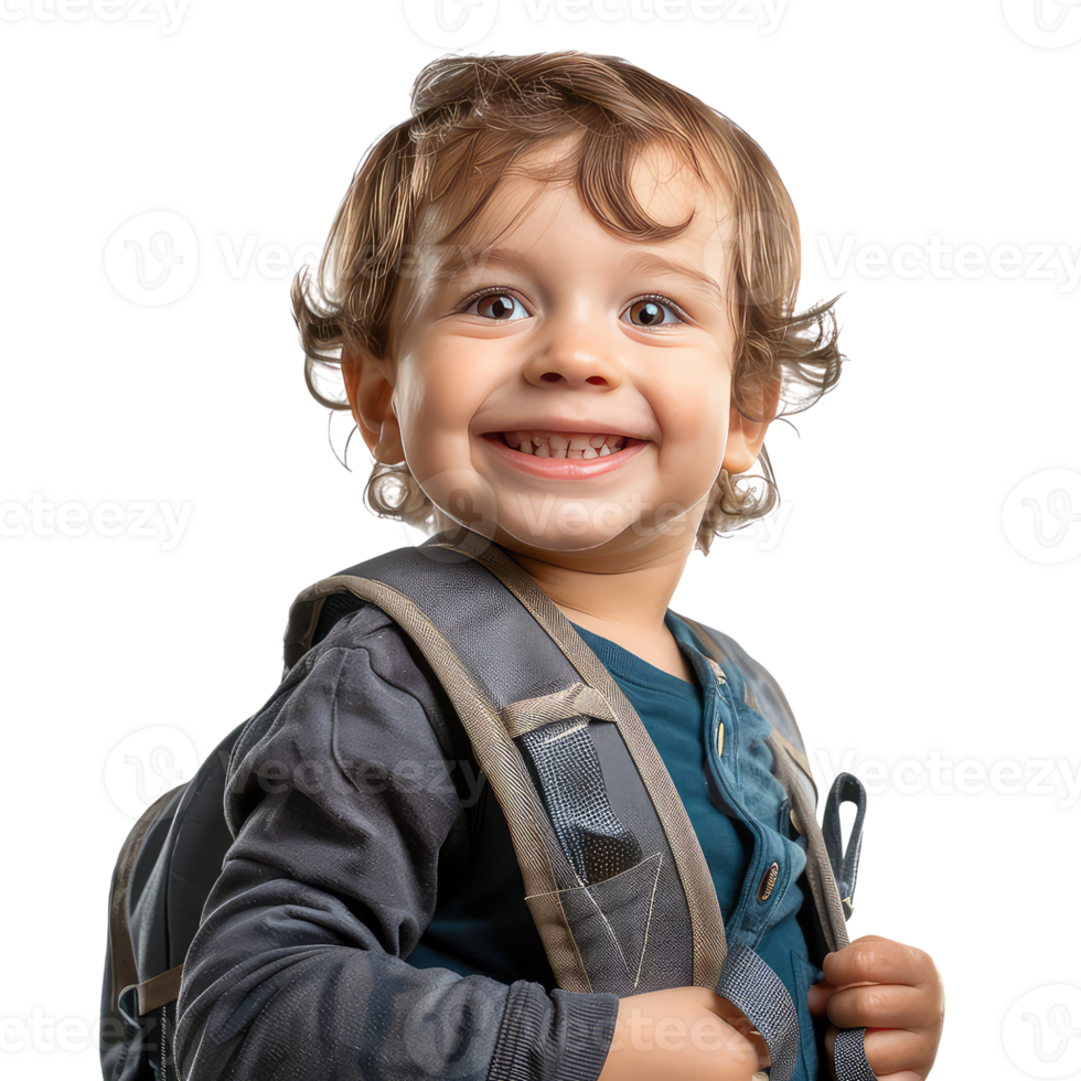 Smiling little kids with school bag png