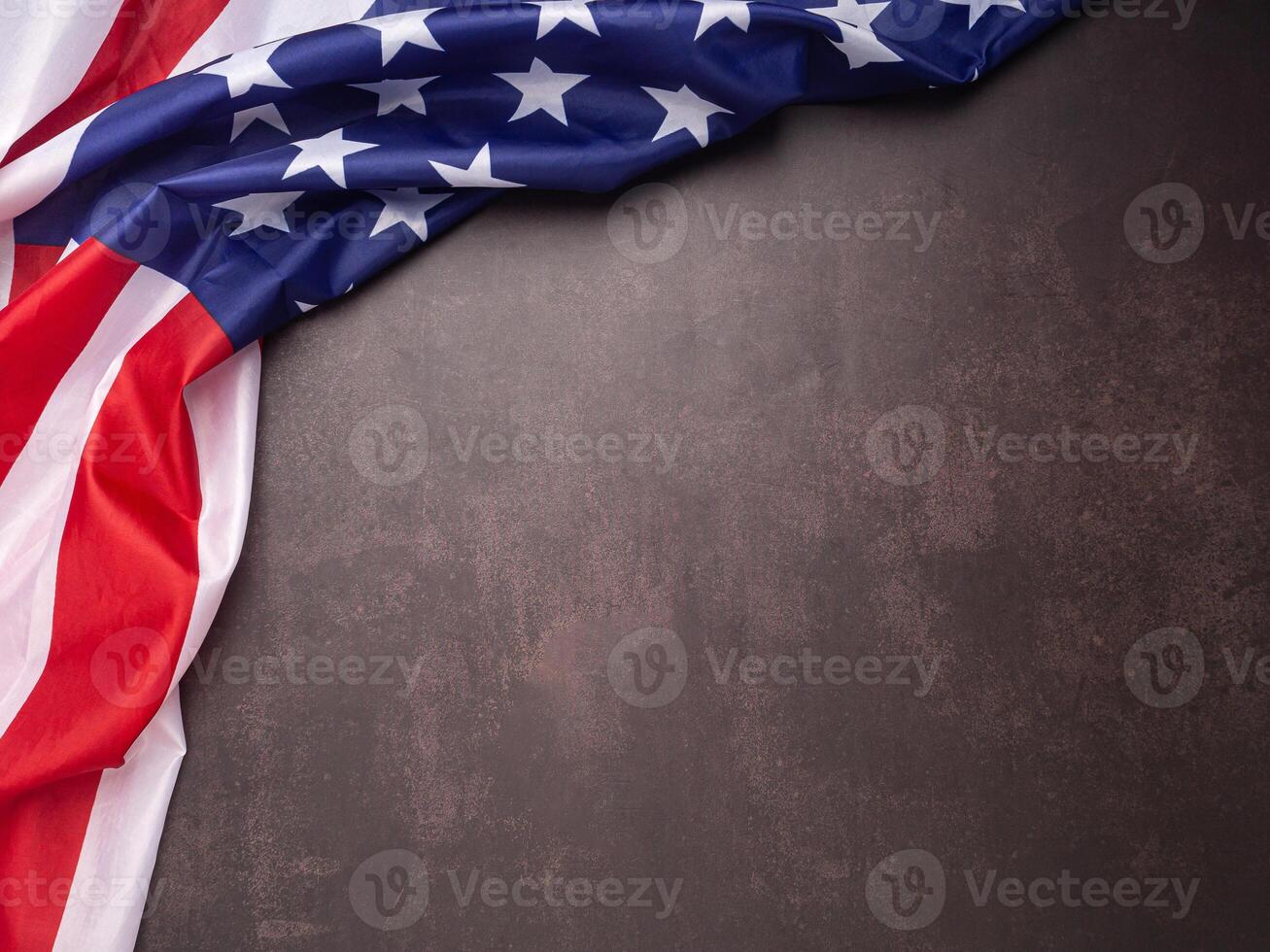 Part of the American flag isolated on vintage background. Top view. Flat lay. Space for text photo