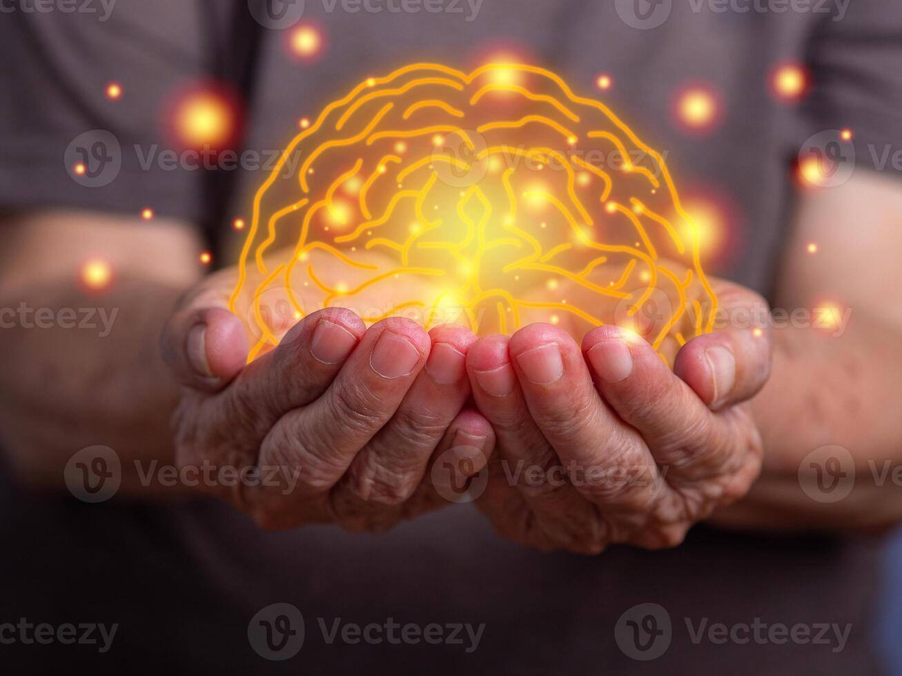 Dementia in senior people. Memory loss. Awareness of Alzheimer's, Parkinson's disease, stroke, seizure, or mental health. Neurology and Psychology care. Science and medicine concept photo