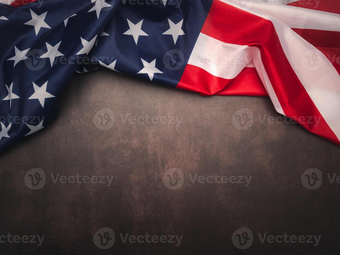 Part of the American flag isolated on vintage background. Top view. Flat lay. Space for text photo