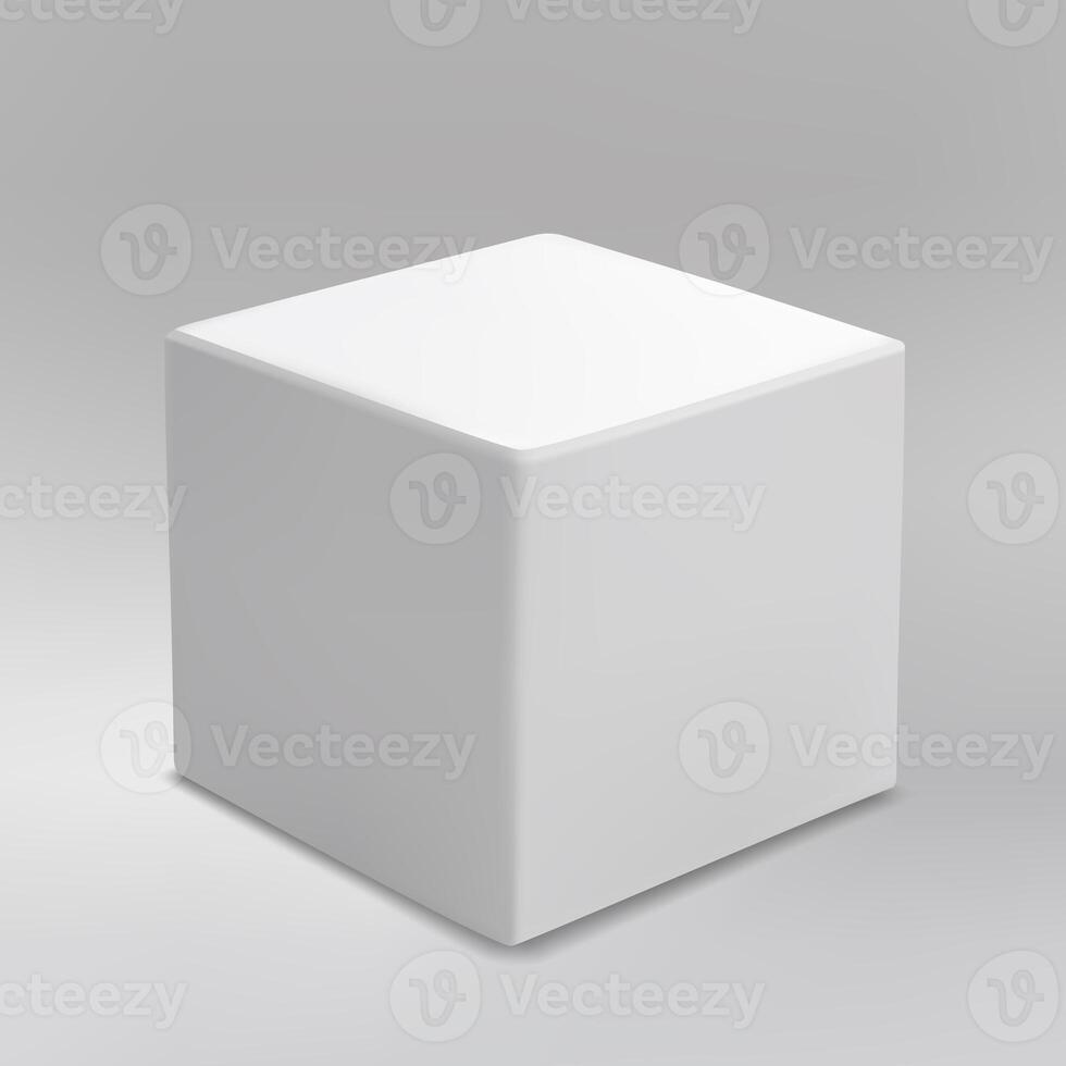 Simple White Cube on Gradient Gray Background photo