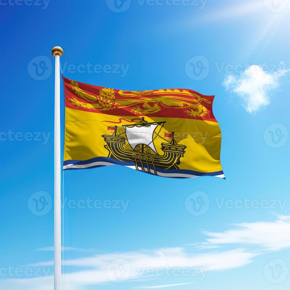 Waving flag of New Brunswick is a province of Canada on flagpole photo