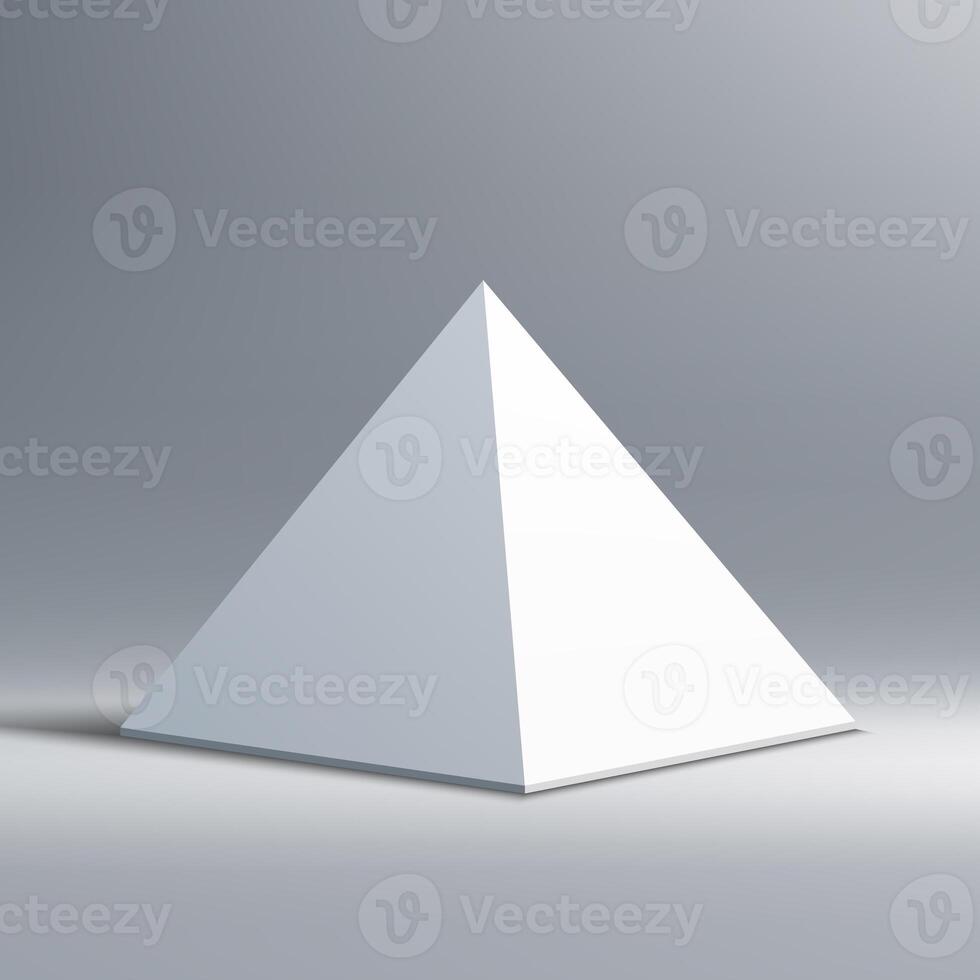 Minimalist White Geometric Pyramid on Gray Background photo