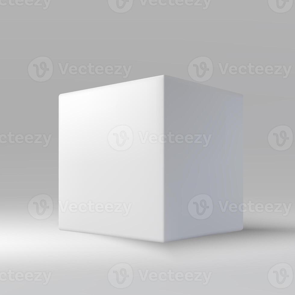 Simple White Cube on Gradient Gray Background photo