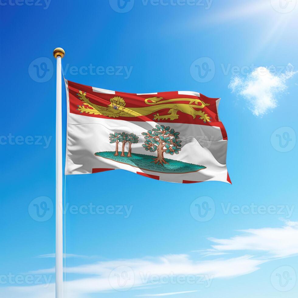Waving flag of Prince Edward Island is a province of Canada on flagpole photo
