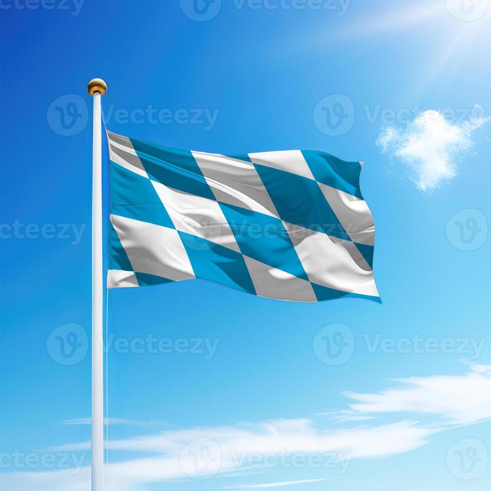 Waving flag of Bavaria is a state of Germany on flagpole photo