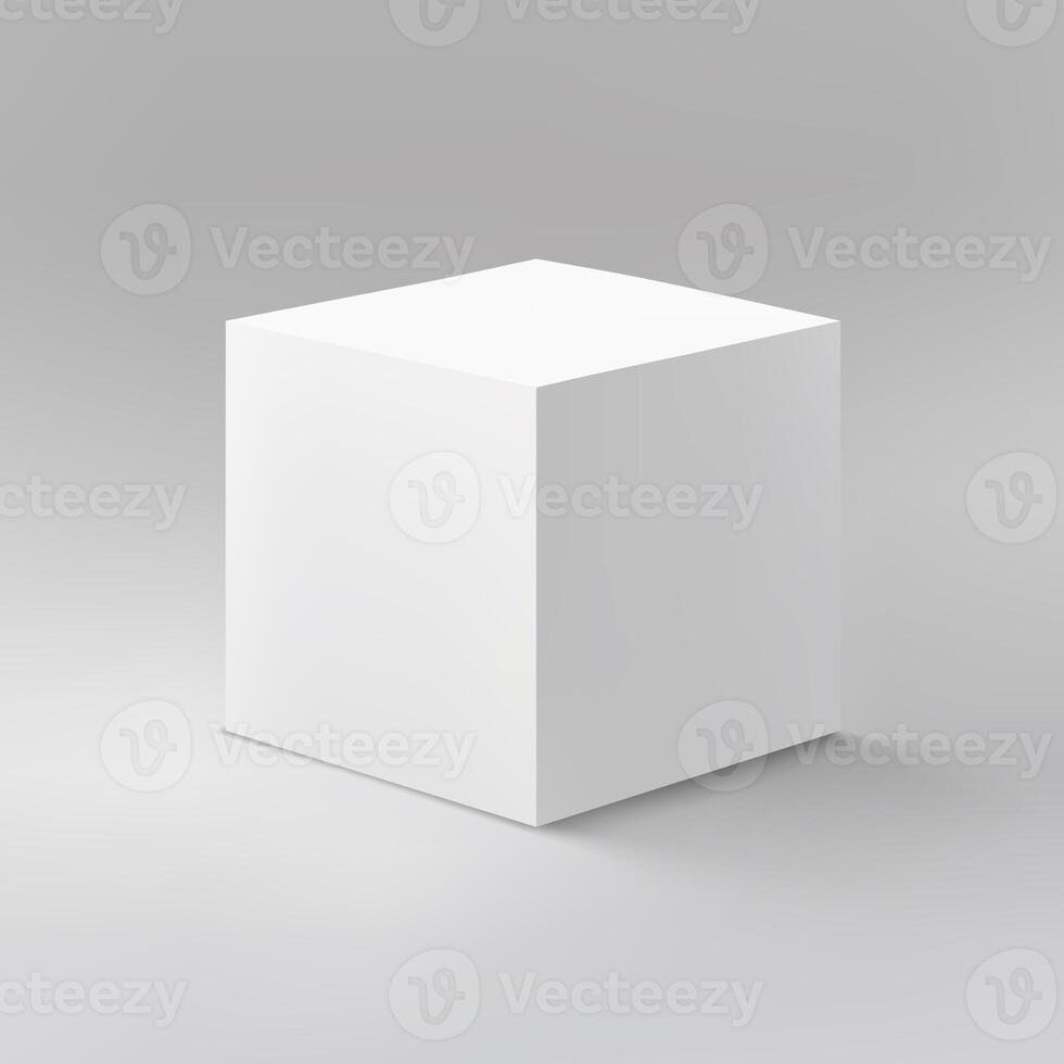 Simple White Cube on Gradient Gray Background photo