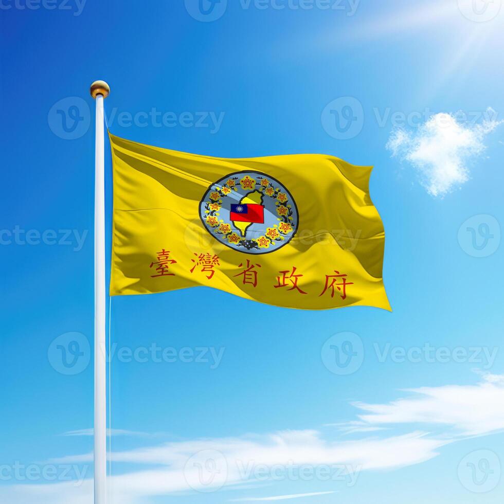 Waving flag of Taiwan Province is a region of Taiwan on flagpole photo
