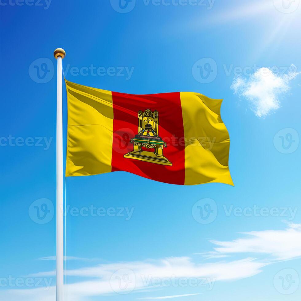 Waving flag of Tver is a region of Russia on flagpole photo