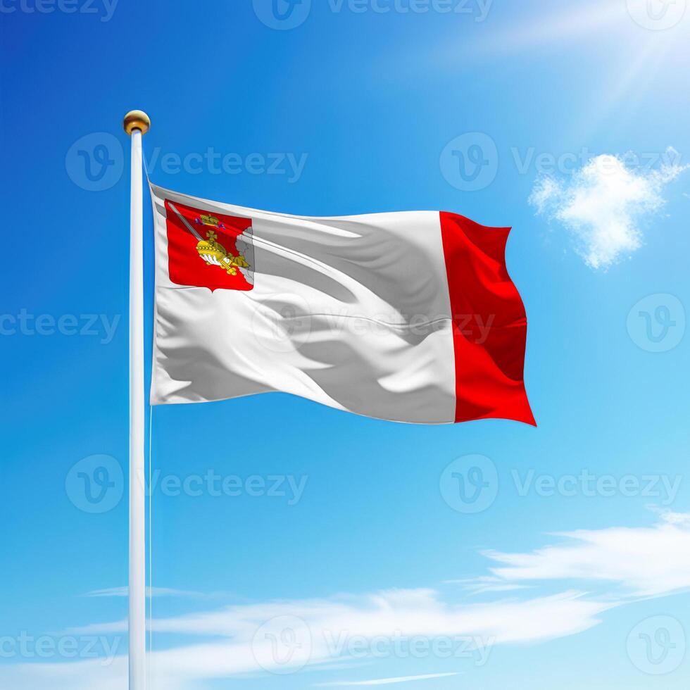Waving flag of Vologda is a region of Russia on flagpole photo