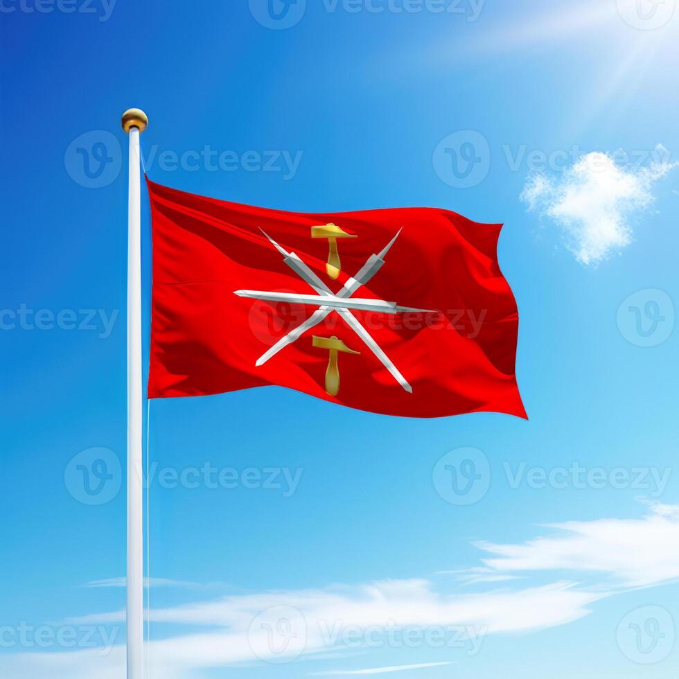 Waving flag of Tula is a region of Russia on flagpole photo
