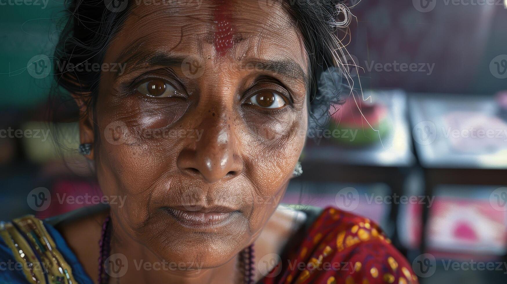 A close-up portrait of a middle-aged Sanskrit female teacher photo