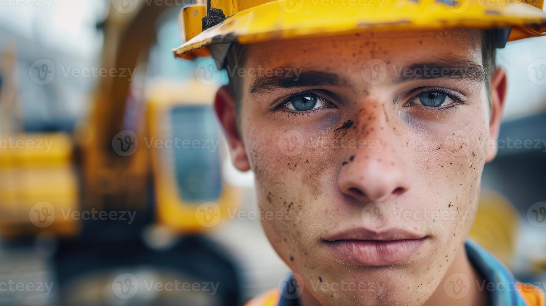 A close-up portrait of a young Austrian male construction worker photo
