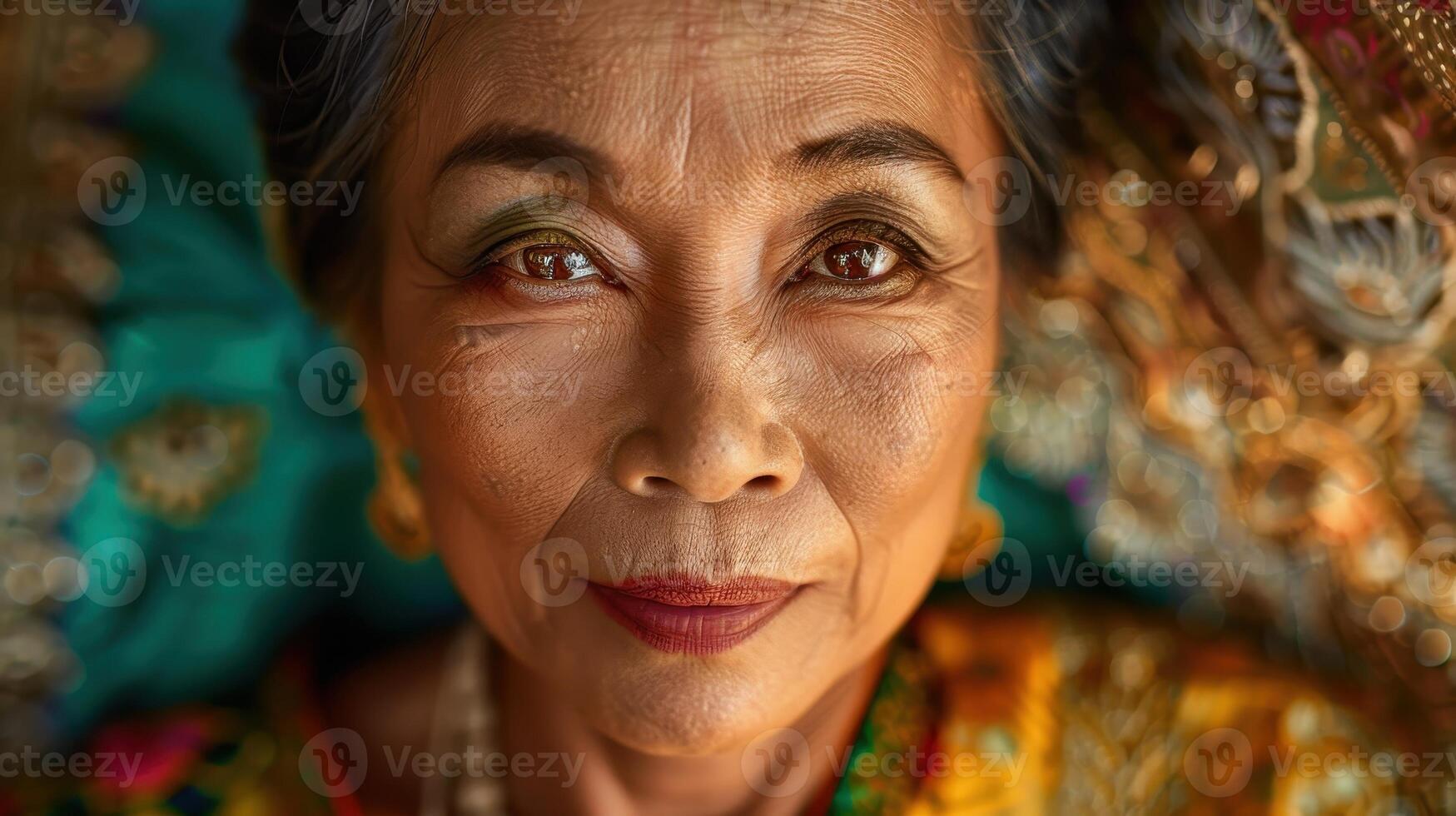 A close-up portrait of a middle-aged Khmer female dancer photo