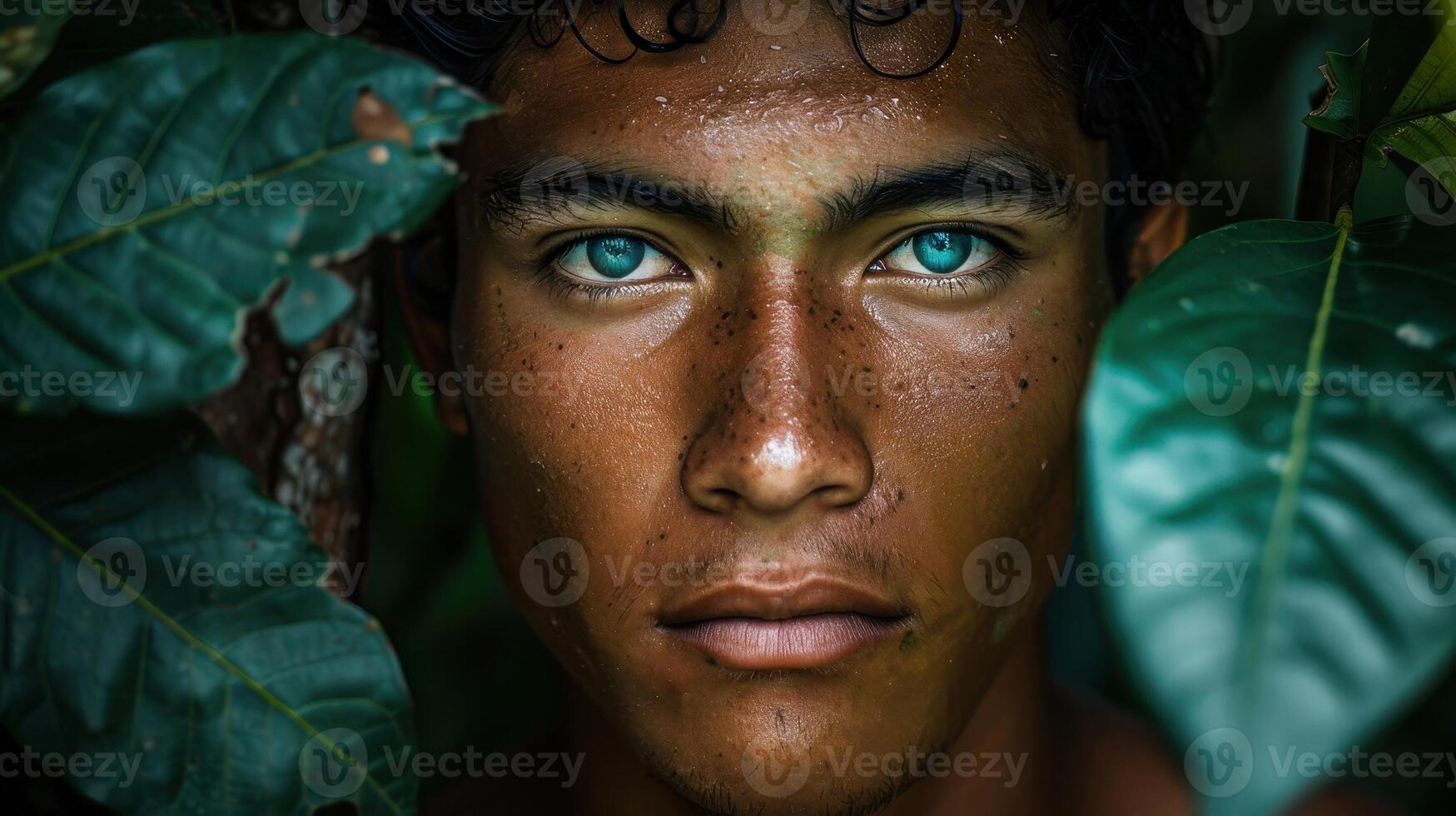 A close-up portrait of a young Amazonian male fisherman photo