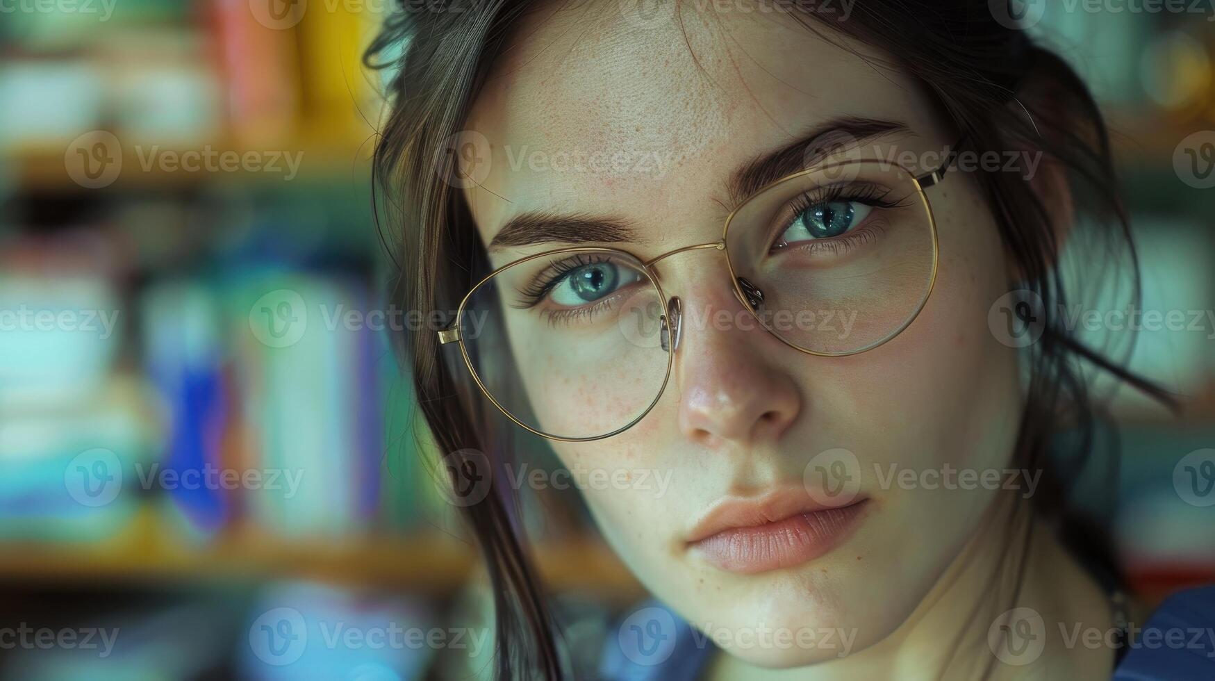 Close-up portrait of a young Lithuanian female teacher in a classroom. photo