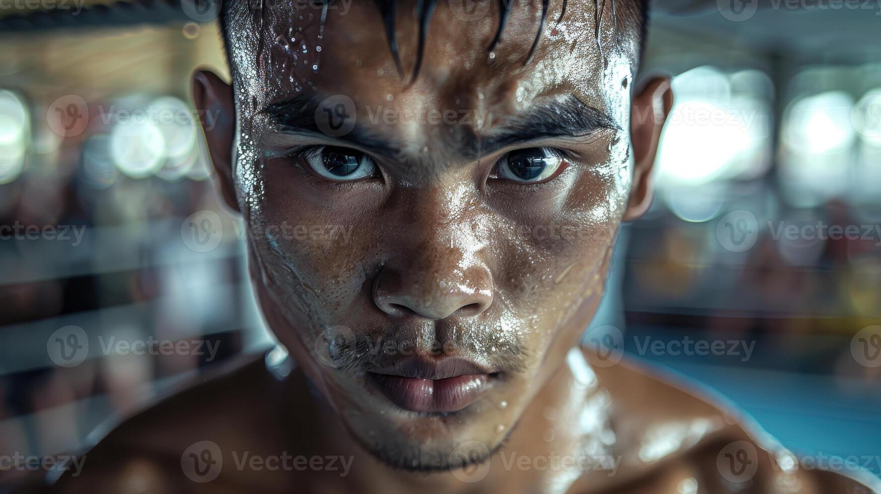 Close-up portrait of a young Thai male boxer. photo