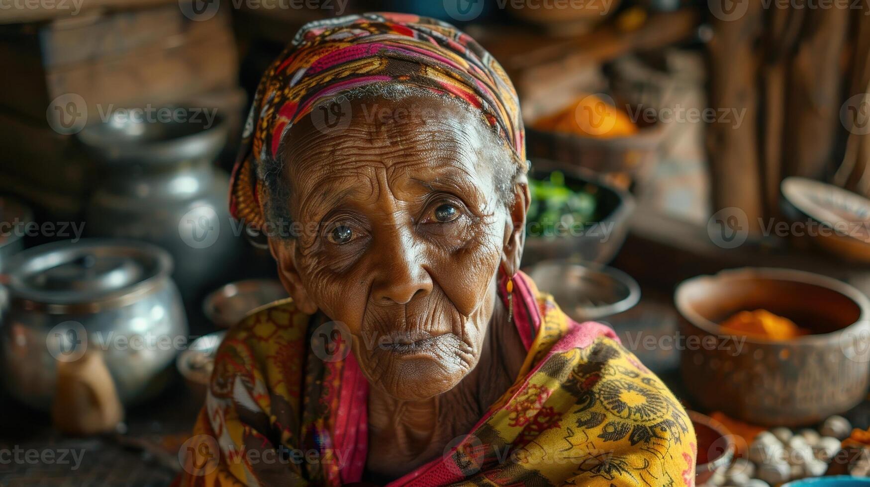 Close-up portrait of an elderly female. photo