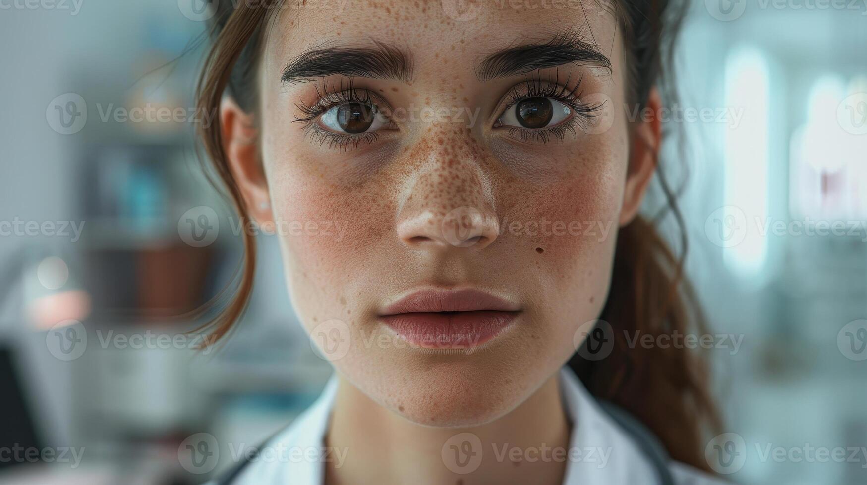 Close-up portrait of a young Mestizo female doctor in a clinic. photo