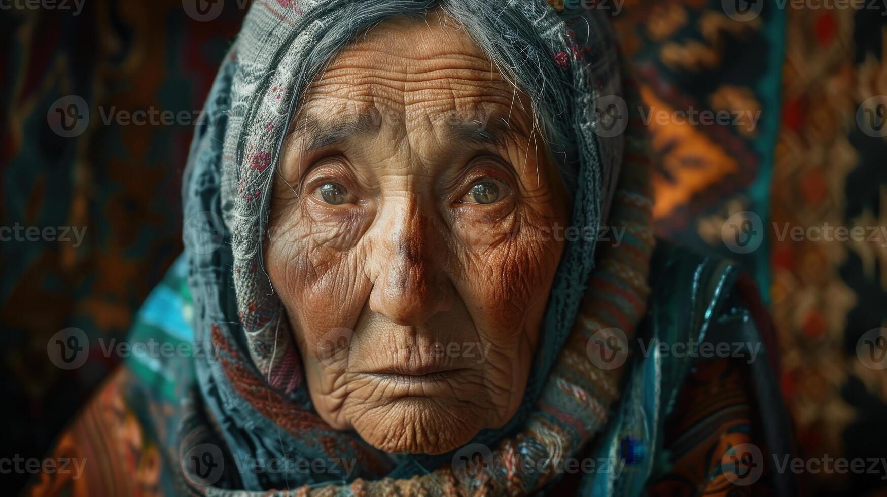 Close-up portrait of an elderly female. photo