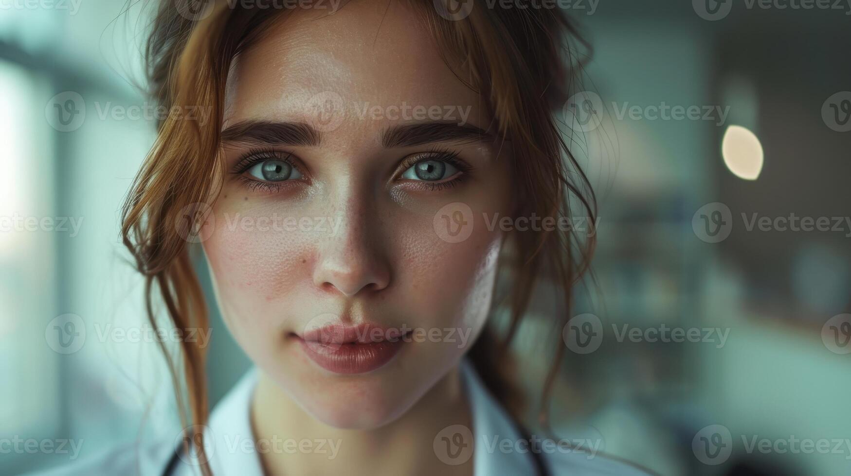 Close-up portrait of a young Ukrainian female doctor. photo