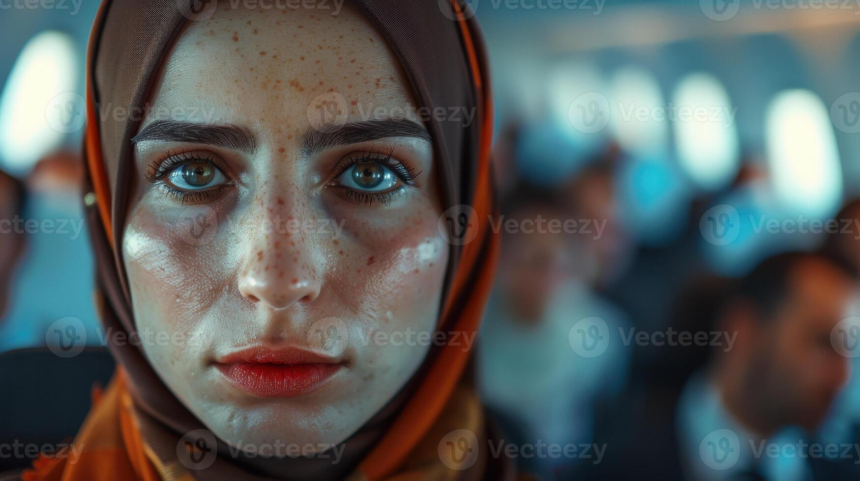 Close-up portrait of a young Turkish female flight attendant. photo