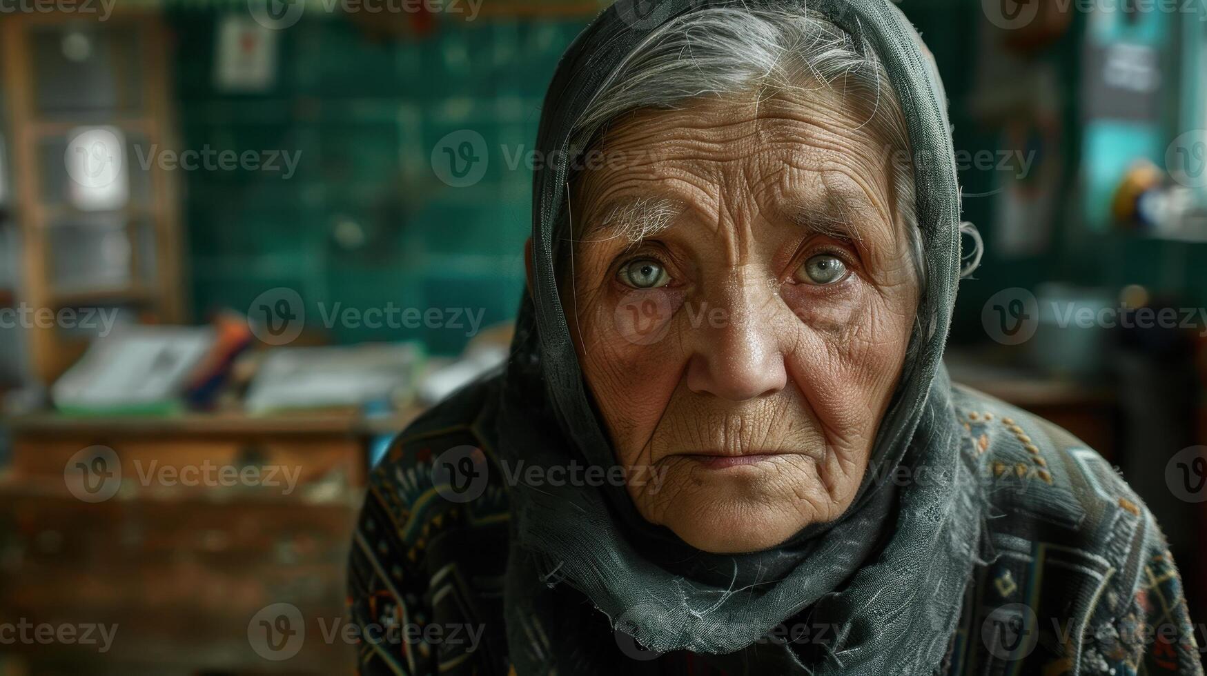 Close-up portrait of an elderly Abkhazian female teacher. photo