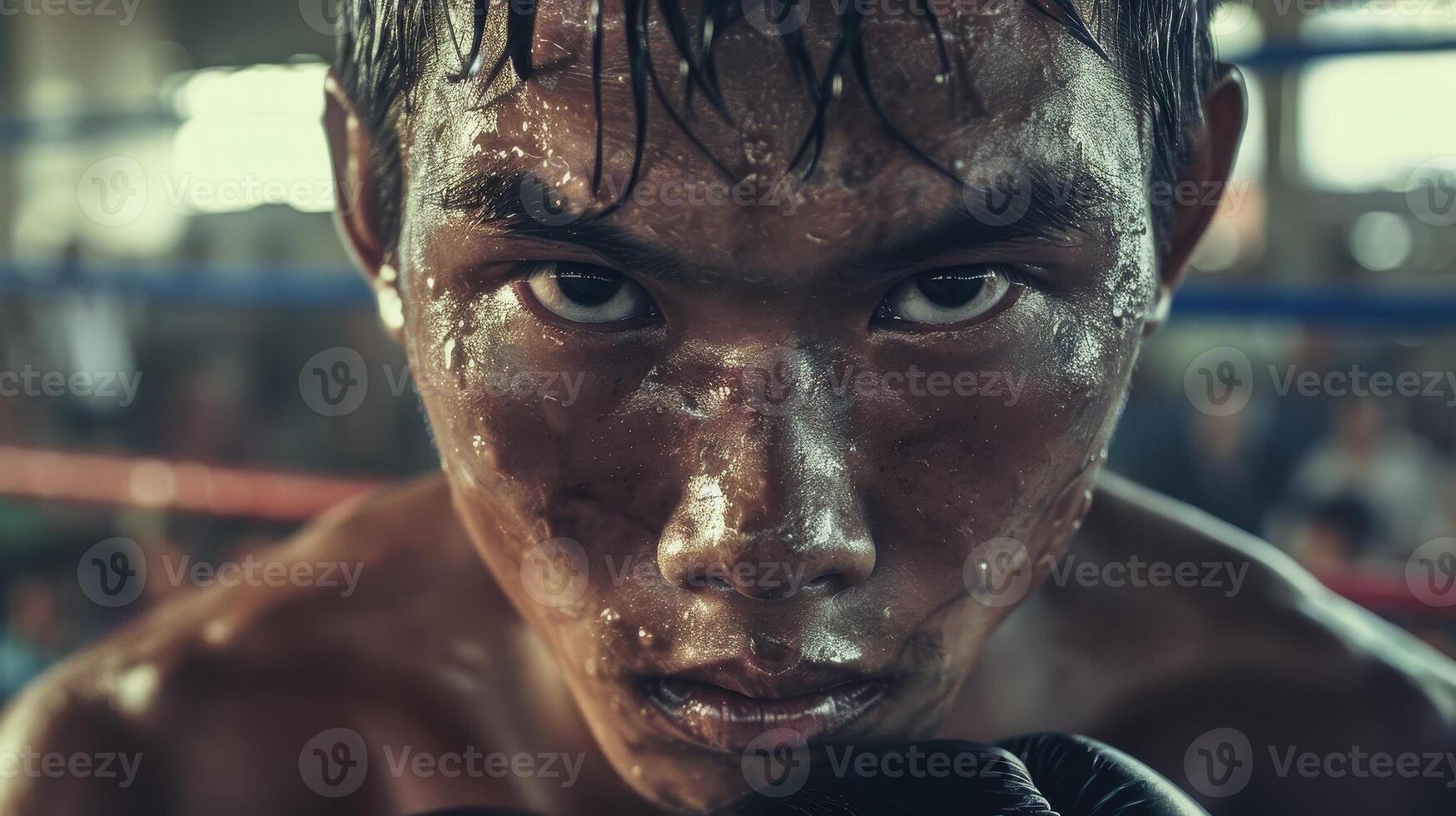 Close-up portrait of a young Thai male boxer. photo
