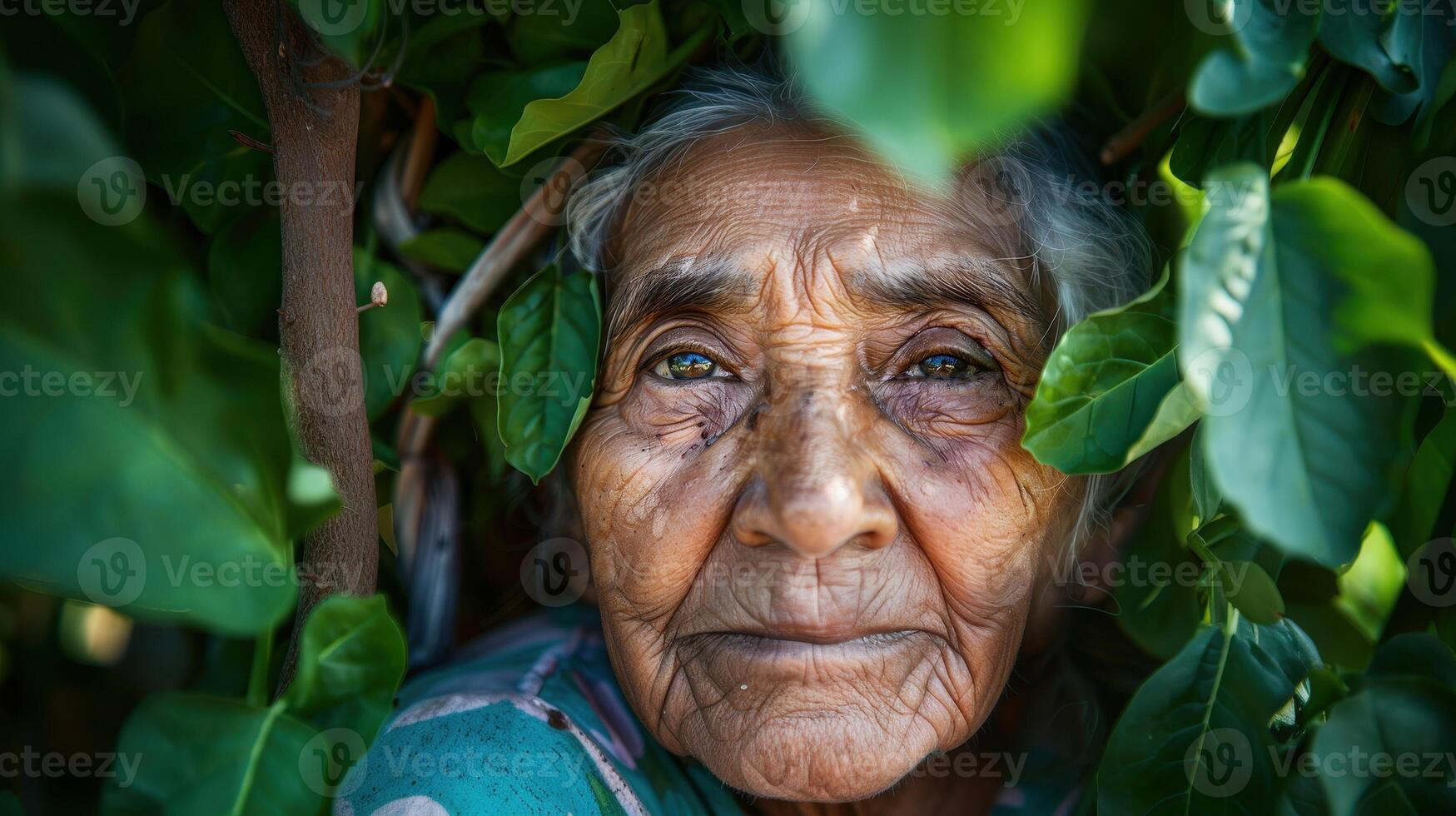 Close-up portrait of an elderly female. photo