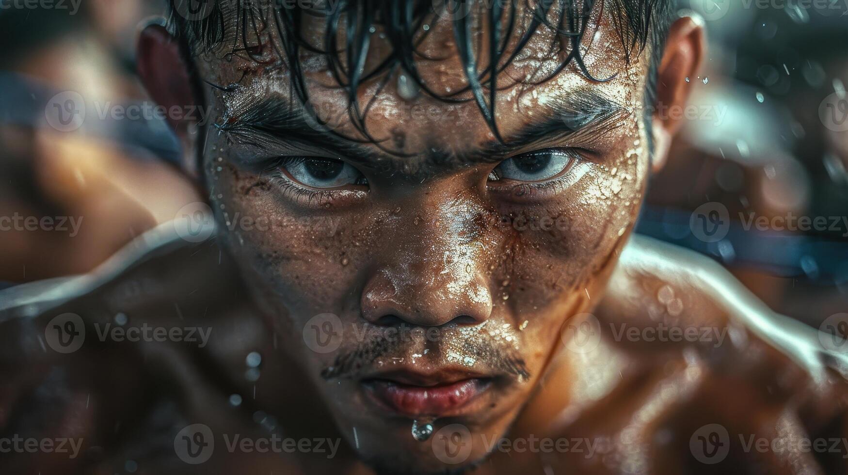Close-up portrait of a young Thai male boxer. photo