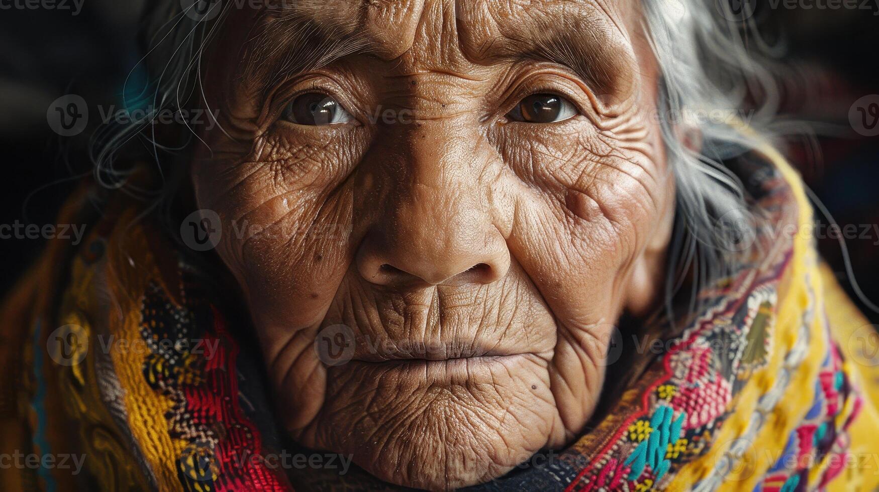 Close-up portrait of an elderly female. photo