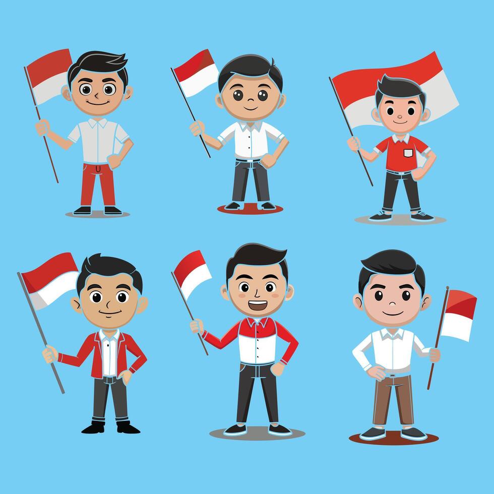 indonesian flag cartoon character hold flag vector
