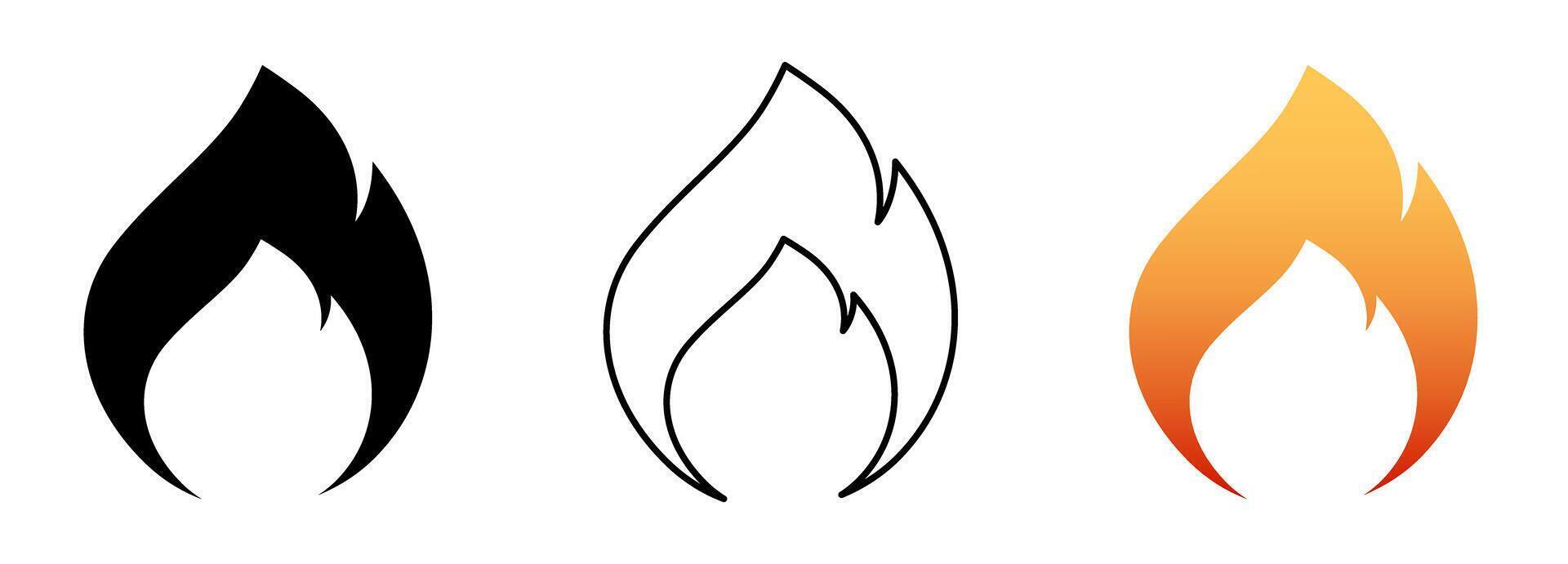 Flame Icon Variations Solid, Outline, Gradient vector